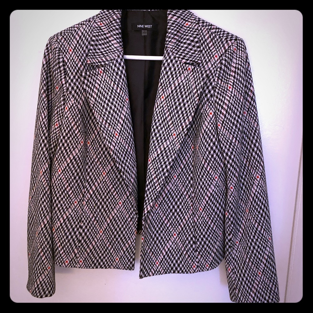 Nine West black, red and white patterned blazer